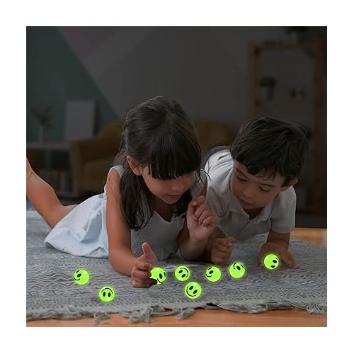  ArtCreativity Glow in The Dark Smile Face Bouncy Balls - Bulk Pack of 36, 1 Inch High Bounce Balls for Kids, Christmas Party Favors, Goodie Bag Stuffers for Boys and Girls