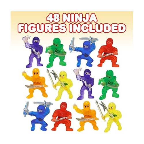  ArtCreativity Mini Ninja Figurines, Pack of 48, Assorted Colors Plastic Action Figures, Little Ninja Warriors in Assorted Poses, Cool Cupcake Topper, Goodie Bag Fillers & Party Favors for Kids