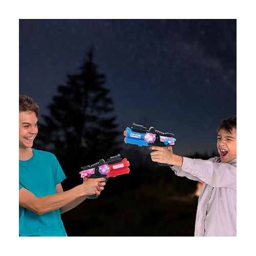  ArtCreativity Light Up Toy Guns for Kids, Set of 2, Red and Blue Space Blasters with Flashing LEDs and Sound Effects, Cool Futuristic Toy Guns for Boys and Girls, Batteries Included