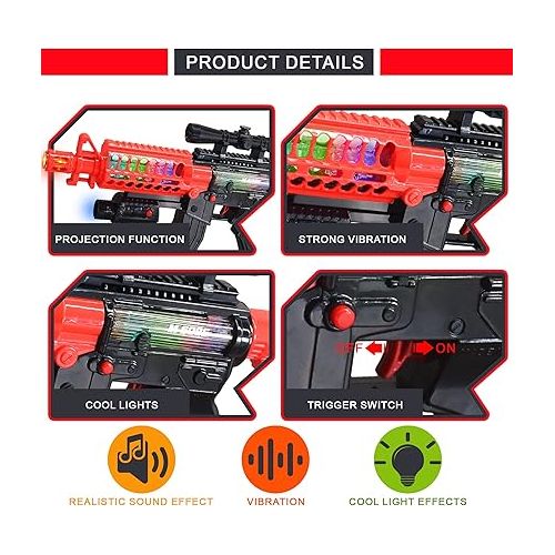  Artcreativty Toy Rifle Vibrating Toy Guns for Boys, 13.25 Inch Light Up Fake Gun with Sounds, Immersive Vibration, and Batteries Included, Military Toy Machine Gun, Toy Guns for Boys 8-12