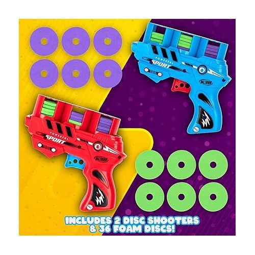  ArtCreativity Foam Disc Launcher, Set of 2 Disk Shooter Toy Guns with 2 Guns and 36 Flying Disks, Outdoor Games and Activities for Summer Fun, Party Favors and Outdoor Toys for Kids Ages 8-12