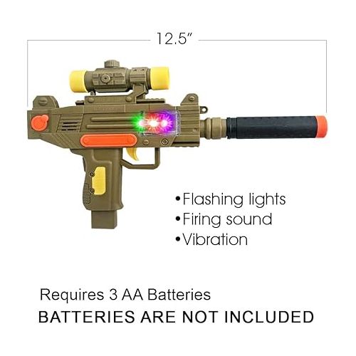  ArtCreativity LED Uzi Style Play Gun with Lights & Sound, 12.5 Inch Toy Gun with Awesome LED & Realistic Sound Effects, Pretend Play Firearm Toy, Great Birthday Gift for Kids - Batteries Not Included