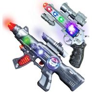 LED Light Up Toy Gun Set by Art Creativity - Includes 12.5 Inch Assault Rifle, 9 Inch Hand Pistol and Batteries - Super Ray Gun Blasters with Colorful Flashing LEDs and Sound - Cool Play Toy for Kids