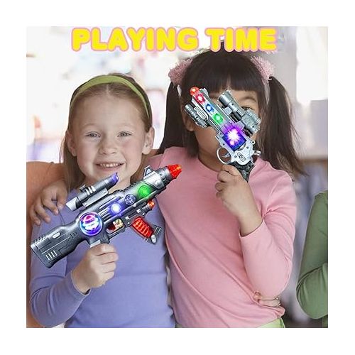  LED Light Up Toy Gun Set by Art Creativity - Includes 12.5 Inch Assault Rifle, 9 Inch Hand Pistol and Batteries - Super Ray Gun Blasters with Colorful Flashing LEDs and Sound - Cool Play Toy for Kids