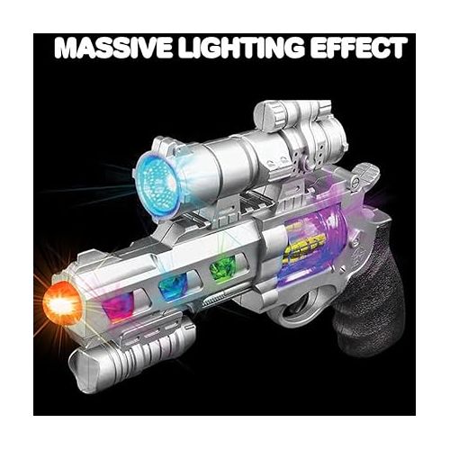  LED Light Up Toy Gun Set by Art Creativity - Includes 12.5 Inch Assault Rifle, 9 Inch Hand Pistol and Batteries - Super Ray Gun Blasters with Colorful Flashing LEDs and Sound - Cool Play Toy for Kids