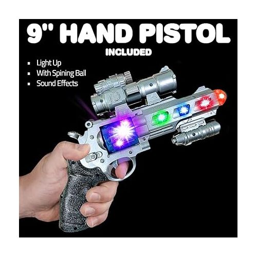  LED Light Up Toy Gun Set by Art Creativity - Includes 12.5 Inch Assault Rifle, 9 Inch Hand Pistol and Batteries - Super Ray Gun Blasters with Colorful Flashing LEDs and Sound - Cool Play Toy for Kids