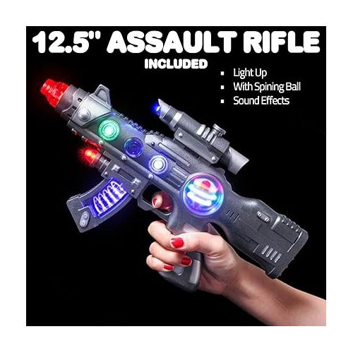  LED Light Up Toy Gun Set by Art Creativity - Includes 12.5 Inch Assault Rifle, 9 Inch Hand Pistol and Batteries - Super Ray Gun Blasters with Colorful Flashing LEDs and Sound - Cool Play Toy for Kids