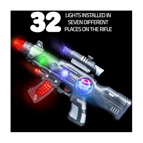  LED Light Up Toy Gun Set by Art Creativity - Includes 12.5 Inch Assault Rifle, 9 Inch Hand Pistol and Batteries - Super Ray Gun Blasters with Colorful Flashing LEDs and Sound - Cool Play Toy for Kids