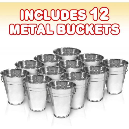  [아마존 핫딜]  [아마존핫딜]ArtCreativity Large Galvanized Metal Buckets with Handles - Set of 12-5 Inch Metallic Pails - Rustic Wedding Decorations, Centerpieces for Party, Decorative Ice Buckets, Vase, Gard