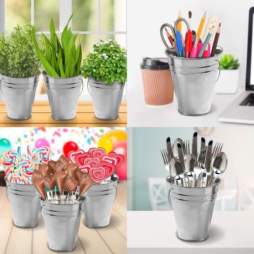  [아마존 핫딜]  [아마존핫딜]ArtCreativity Large Galvanized Metal Buckets with Handles - Set of 12-5 Inch Metallic Pails - Rustic Wedding Decorations, Centerpieces for Party, Decorative Ice Buckets, Vase, Gard