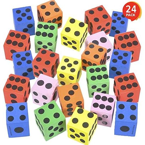  [아마존베스트]ArtCreativity Colored Foam Dice Set - Pack of 24 - 1.5 Inches Big - Colorful Dice Set - Six Assorted Colors - Fun Playing Games - Great Gift for Kids