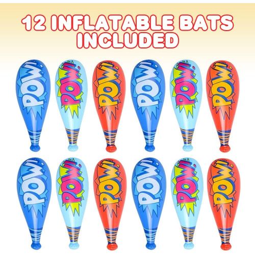  ArtCreativity POW Inflatable Baseball Bats for Kids - Pack of 12 - Approx. 20 Inch Durable Inflates in Assorted Colors, Superhero Birthday Party Favors, Decorations, Supplies, Carn