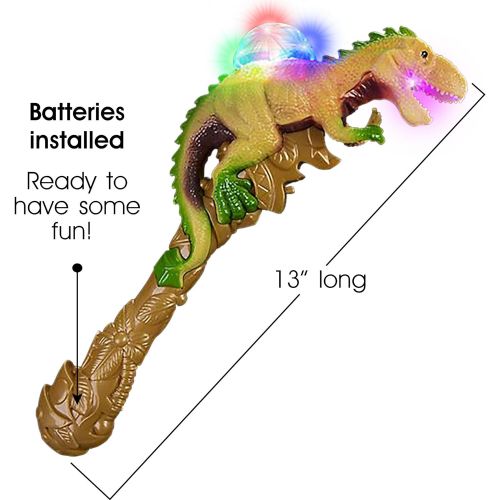  ArtCreativity T-Rex LED Light Up Dinosaur Wand Growling Sound Effects - Spinning Flashing Dome with Kaleidoscope Effect - Batteries Included - 13 Inch Illuminating Animal Wand for