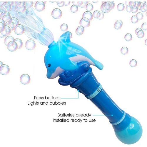  ArtCreativity Light Up Dolphin Bubble Blower Wand 12 Inch Illuminating Bubble Blower with Thrilling LED Effects for Kids, Batteries and Bubble Fluid Included, Great Gift Idea, Pa