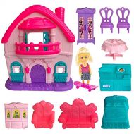 ArtCreativity Doll House Pretend Play Set for Girls, Cute Playset with Dollhouse, Doll, and Dollhouse Accessories and Furniture, Durable Princess Toys, Best Holiday and Birthday Gi