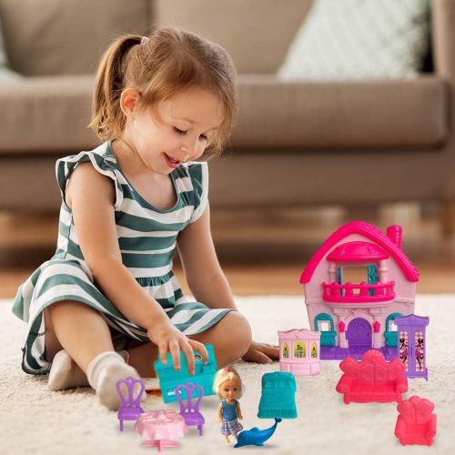  ArtCreativity Doll House Pretend Play Set for Girls, Cute Playset with Dollhouse, Doll, and Dollhouse Accessories and Furniture, Durable Princess Toys, Best Holiday and Birthday Gi