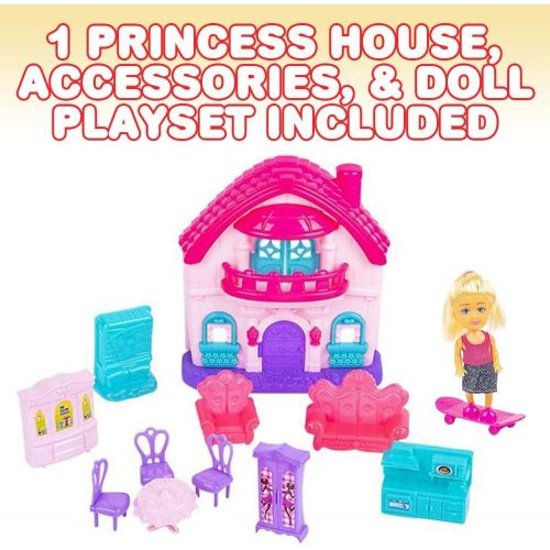  ArtCreativity Doll House Pretend Play Set for Girls, Cute Playset with Dollhouse, Doll, and Dollhouse Accessories and Furniture, Durable Princess Toys, Best Holiday and Birthday Gi