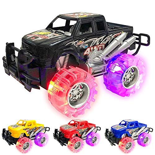  Light Up Monster Truck Set for Boys and Girls by ArtCreativity - Set Includes 4, 6 Inch Monster Trucks with Beautiful Flashing LED Tires - Push n Go Toy Cars Fun Gift for Kids - fo