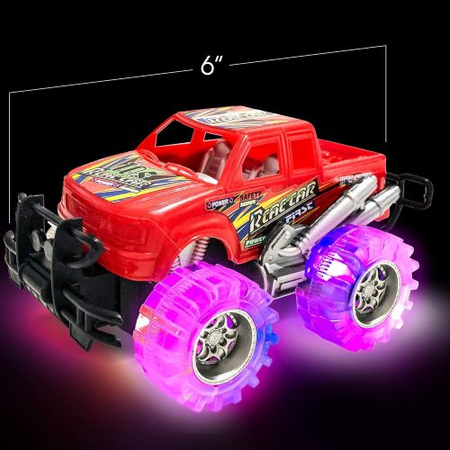  Light Up Monster Truck Set for Boys and Girls by ArtCreativity - Set Includes 4, 6 Inch Monster Trucks with Beautiful Flashing LED Tires - Push n Go Toy Cars Fun Gift for Kids - fo