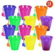 ArtCreativity Large Plastic Beach Pail and Shovel Set (Pack of 12) | 9 Big Assorted Neon Buckets and Shovels | Summer Beach Toys | Practical Gift, Party Favor and Prize