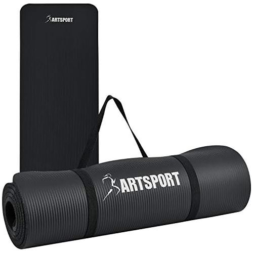  [아마존베스트]ArtSport Gymnastics Mat Non-Slip & Joint-friendly - Yoga Mat 185 x 60 cm Large - 1.0/1.5 cm - Fitness Mat - Yoga Pilates & Fitness - Black