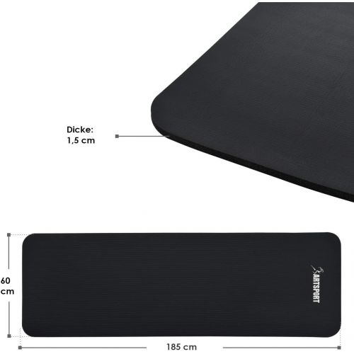  [아마존베스트]ArtSport Gymnastics Mat Non-Slip & Joint-friendly - Yoga Mat 185 x 60 cm Large - 1.0/1.5 cm - Fitness Mat - Yoga Pilates & Fitness - Black