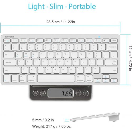  [아마존베스트]Arteck Ultra-Slim Bluetooth Keyboard Compatible with iPad 10.2-inch/iPad Air/iPad 9.7-inch/iPad Pro/iPad Mini, iPhone and Other Bluetooth Enabled Devices Including iOS, Android, Wi