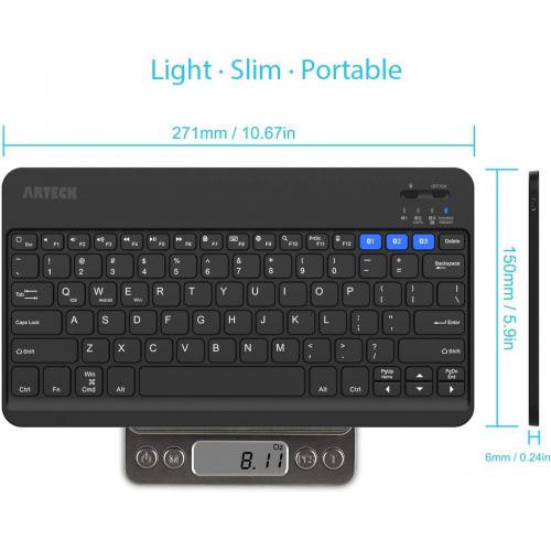  [아마존베스트]Arteck HB220B Universal Backlit 7-Colors & Adjustable Brightness Multi-Device Slim Portable Wireless Bluetooth 3.0 Keyboard for iOS, Android, Windows Tablet PC Smartphone Built in