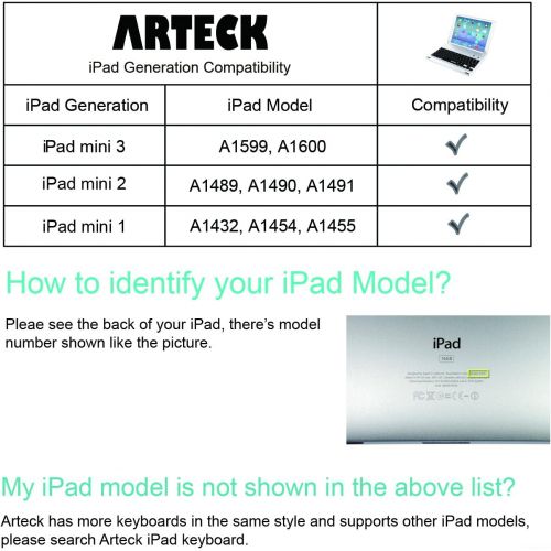  [아마존베스트]Arteck Ultra-Thin Apple iPad Mini Bluetooth Keyboard Folio Case Cover with Built-in Stand Groove for Apple iPad Mini 3/2 / 1 / iPad Mini with Retina Display with 130 Degree Swivel