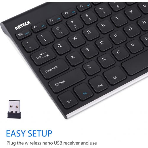  [아마존베스트]Arteck 2.4G Wireless Keyboard Stainless Steel Ultra Slim Keyboard for Computer/Desktop/PC/Laptop/Surface/Smart TV and Windows 10/8 / 7 / Vista/XP Built in Rechargeable Battery