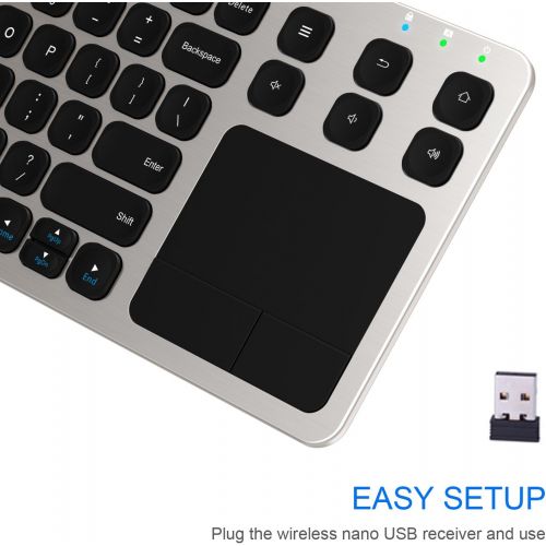  [아마존베스트]Wireless Keyboard, Arteck 2.4G Wireless Touch TV Keyboard with Easy Media Control and Built-In Touchpad Mouse Solid Stainless Ultra Compact Full Size Keyboard for TV-Connected Comp
