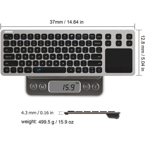  [아마존베스트]Wireless Keyboard, Arteck 2.4G Wireless Touch TV Keyboard with Easy Media Control and Built-In Touchpad Mouse Solid Stainless Ultra Compact Full Size Keyboard for TV-Connected Comp
