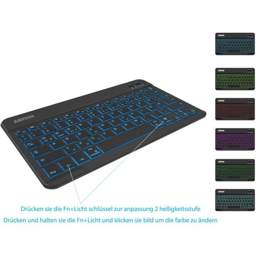  [아마존베스트]Arteck Bluethooth Keyboard, QWERTZ German Wireless Keyboard with 7 Colours Ultra Light and Thin Portable Wireless Keyboard for iPad Pro, Air, Mini, Android, MacOS, Windows, Tablets