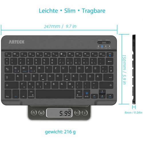  [아마존베스트]Arteck Bluethooth Keyboard, QWERTZ German Wireless Keyboard with 7 Colours Ultra Light and Thin Portable Wireless Keyboard for iPad Pro, Air, Mini, Android, MacOS, Windows, Tablets