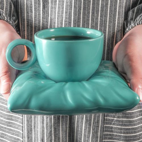  Artena 8 oz Turquoise Cappuccino Latte Cup, Ultra-fine Glazing Ceramic Coffee Cups Mugs Set, Fun Tea Cups and Saucers, Double Espresso Cups for Americano, Cafe Mocha, Dishwasher Sa