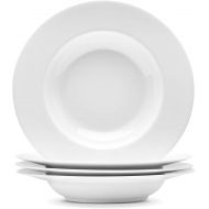 [아마존베스트]Artena Elegant Bright White Pasta Bowls Set of 4-9.35 Inches Porcelain Wide Pasta Plates Salad Plates with Rim design Microwave Oven Safe