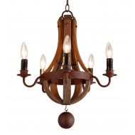 Arteolamp 16.7 Vintage Rustic Mini Chandelier Pendant Light French Country Wood Metal Wine Barrel (5 Light Heads) Rustic Iron