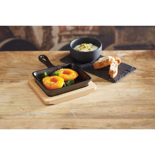  [아마존베스트]Artesa Mini Frying Pan with Wooden Serving Board in Gift Box, Rectangular, Cast Iron, 12.5 x 10.5 cm