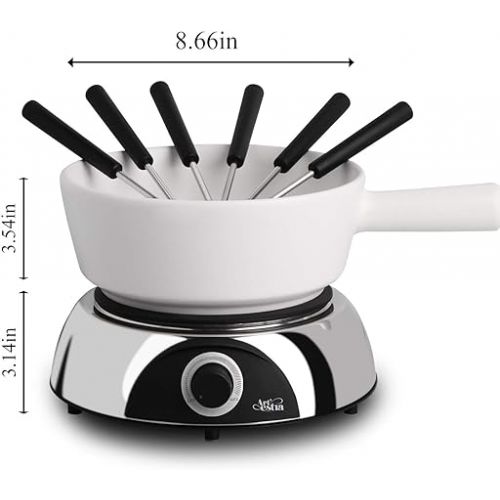  Artestia 2-QT Electric Fondue Pot Set 1500W Ceramic Chocolate Melting Pot Adjustable Temperature with 6 Fondue Forks, Fondue Pot for Meat, White Ceramic Pot with Glossy Base