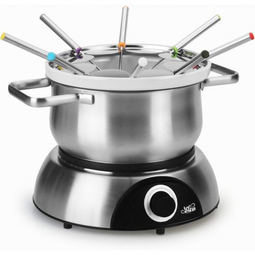  Artestia Electric Fondue Maker,1500W Fondue Pot Set For Chocolate, Cheese & Meat, Electric Fondue Pot Serve 8 Persons (2.6QT Brushed Stainless Steel Pot & 1QT Ceramic Pot Insert)