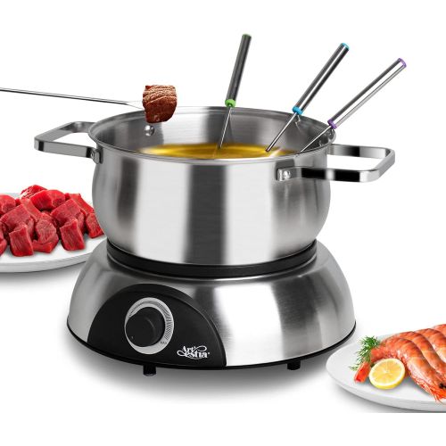  Artestia Electric Fondue Maker,1500W Fondue Pot Set For Chocolate, Cheese & Meat, Electric Fondue Pot Serve 8 Persons (2.6QT Brushed Stainless Steel Pot & 1QT Ceramic Pot Insert)