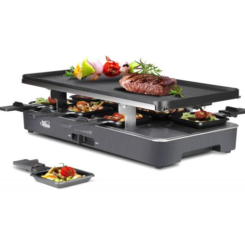  [아마존베스트]Artestia Electric Raclette Grill Tabletop BBQ,Two Large Non-stick Grilling Plates,Adjustable Temperature Control,8 Paddles,Clean Easy,Great Party(Full Size Stone / Reversible Metal