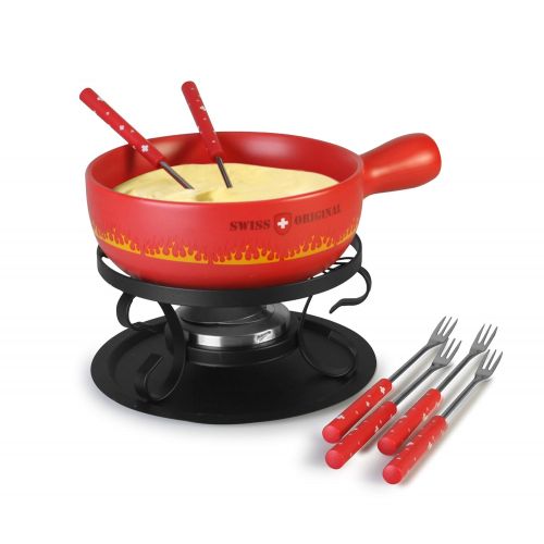  Artestia Ceramic Cheese Fondue Cooking Pot - Swiss Flare (Fondue Set - Red)