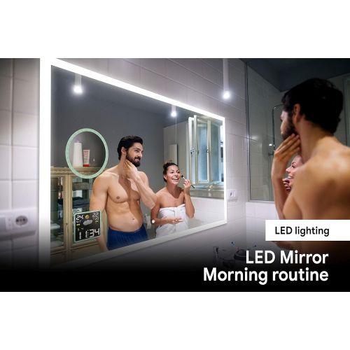  Artforma Mirrors LED Lighted Bathroom Mirror (Width 20 inch x Height 24 inch) with Additional Features - Selection of Switches/Weather Stations - Wall Mounted Vanity Mirror - Warm/Cold White L68