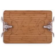 Arthur Court Designs Aluminum Longhorn Handle Bamboo Wood Carving / Cheese Board Large Tray for Serving Meats or Appetizer 20 inch x 13 inch