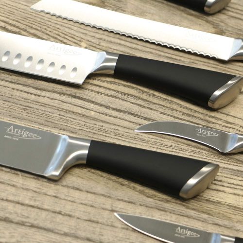  Artigee 19 Pieces Kitchen Knife Set, Upgraded Premium High Carbon Stainless Steel Knives, Chef Knife, Slicer Knife, Bread Knife, Santoku Knife. Perfect Balanced, Easy to Wash - Che