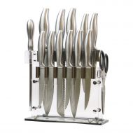 Artigee 14-Piece Stainless Steel Kitchen Knife Set with Acrylic Stand, Includes Steak Knives, Scissors and Blade Sharpener