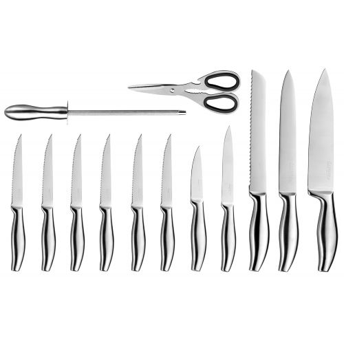  Artigee 14-Piece Stainless Steel Kitchen Knife Set with Acrylic Stand, Includes Steak Knives, Scissors and Blade Sharpener