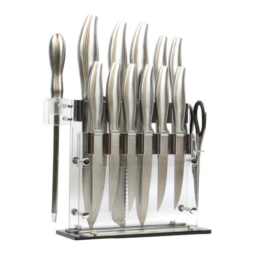  Artigee 14-Piece Stainless Steel Kitchen Knife Set with Acrylic Stand, Includes Steak Knives, Scissors and Blade Sharpener