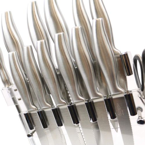  Artigee 14-Piece Stainless Steel Kitchen Knife Set with Acrylic Stand, Includes Steak Knives, Scissors and Blade Sharpener